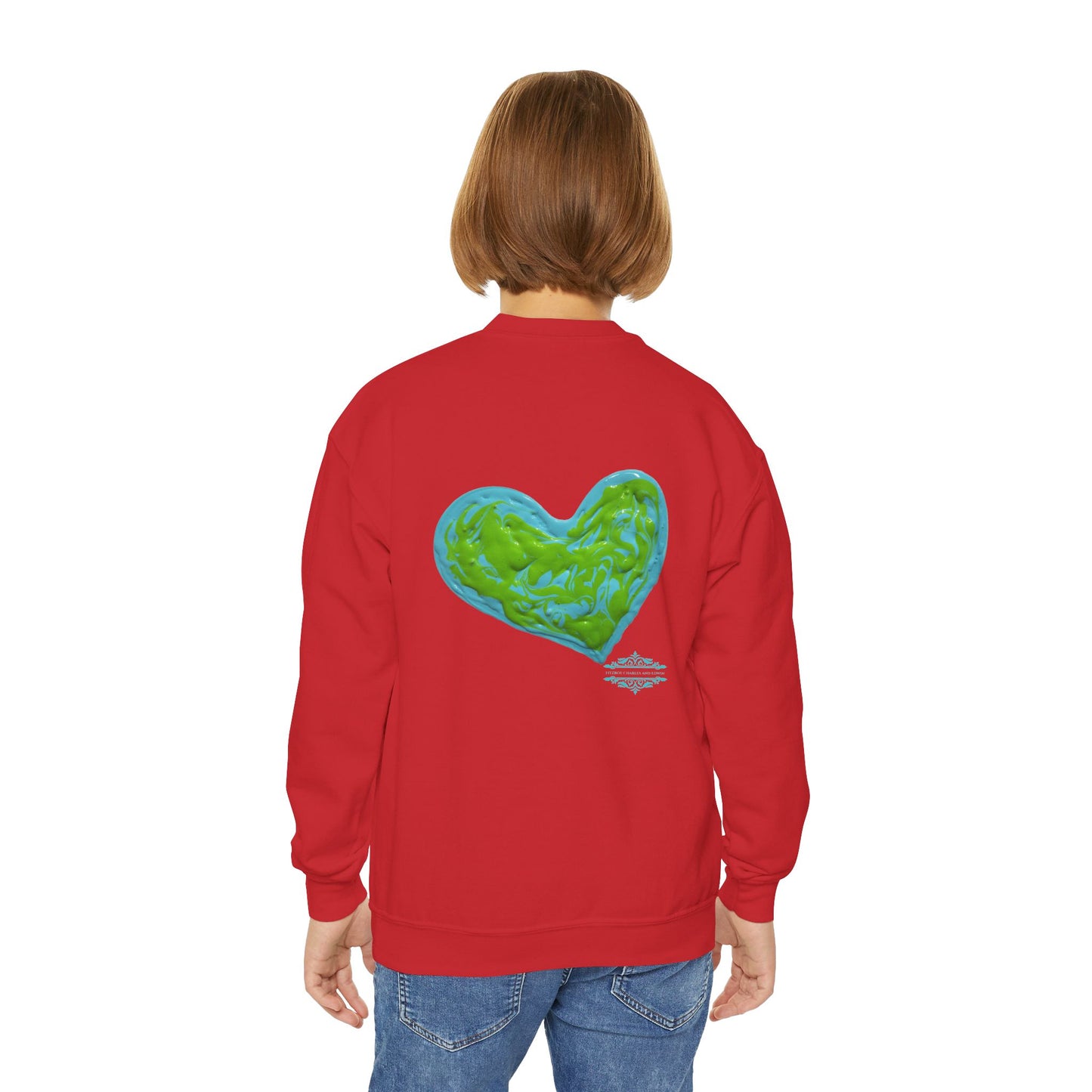 DREAMY BLUE AND GREEN HEARTS SWEATSHIRT