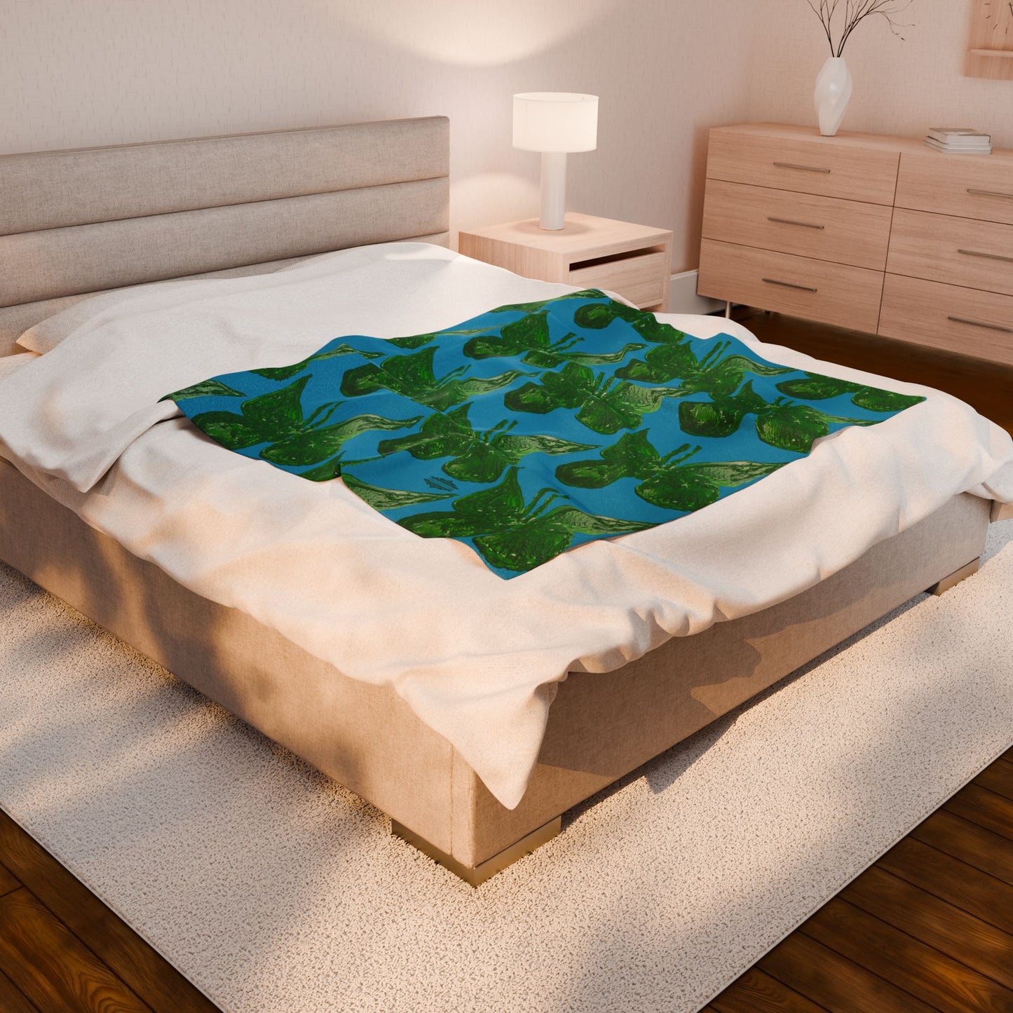GREEN BUTTERFLIES VELVETEEN PLUSH BLANKET