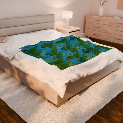 GREEN BUTTERFLIES VELVETEEN PLUSH BLANKET