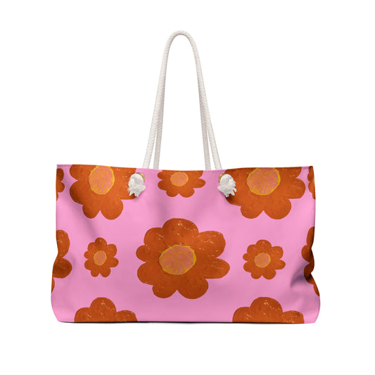 VIBRANT ORANGE FLOWERS WEEKENDER TOTE BAG