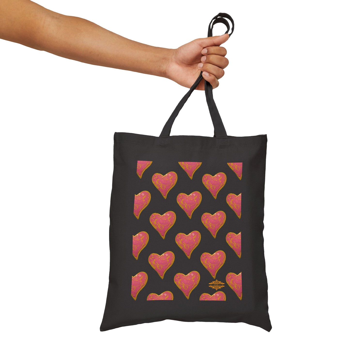 SWIRLY HEART PATTERN COTTON CANVAS TOTE BAG