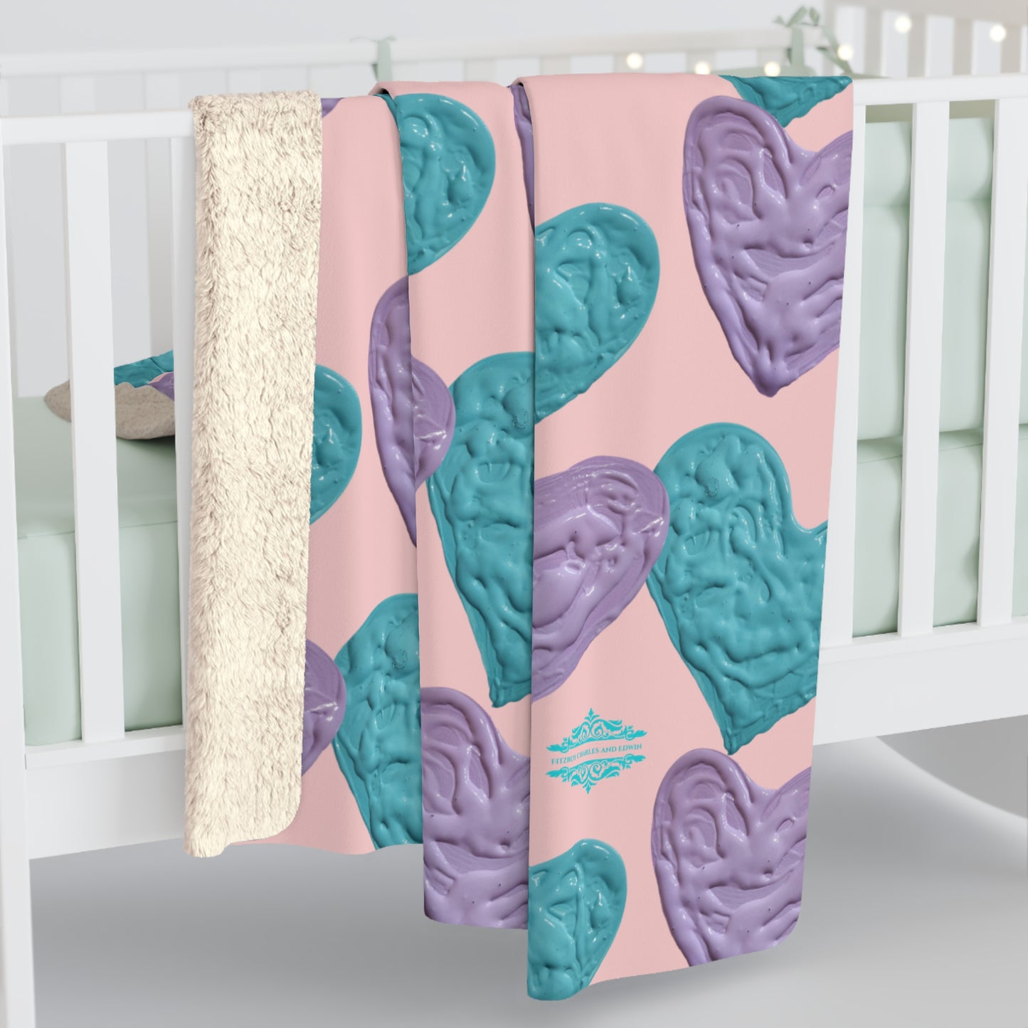 SHERPA FLEECE BLANKET WITH CUSTOM HEART DESIGN