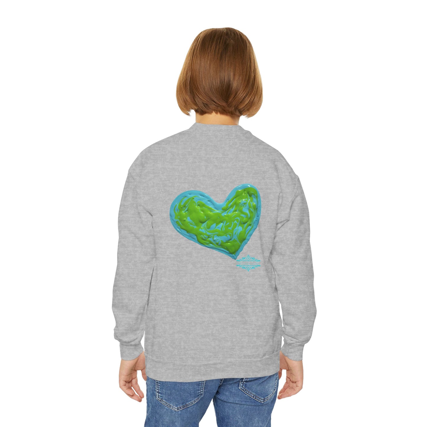 DREAMY BLUE AND GREEN HEARTS SWEATSHIRT