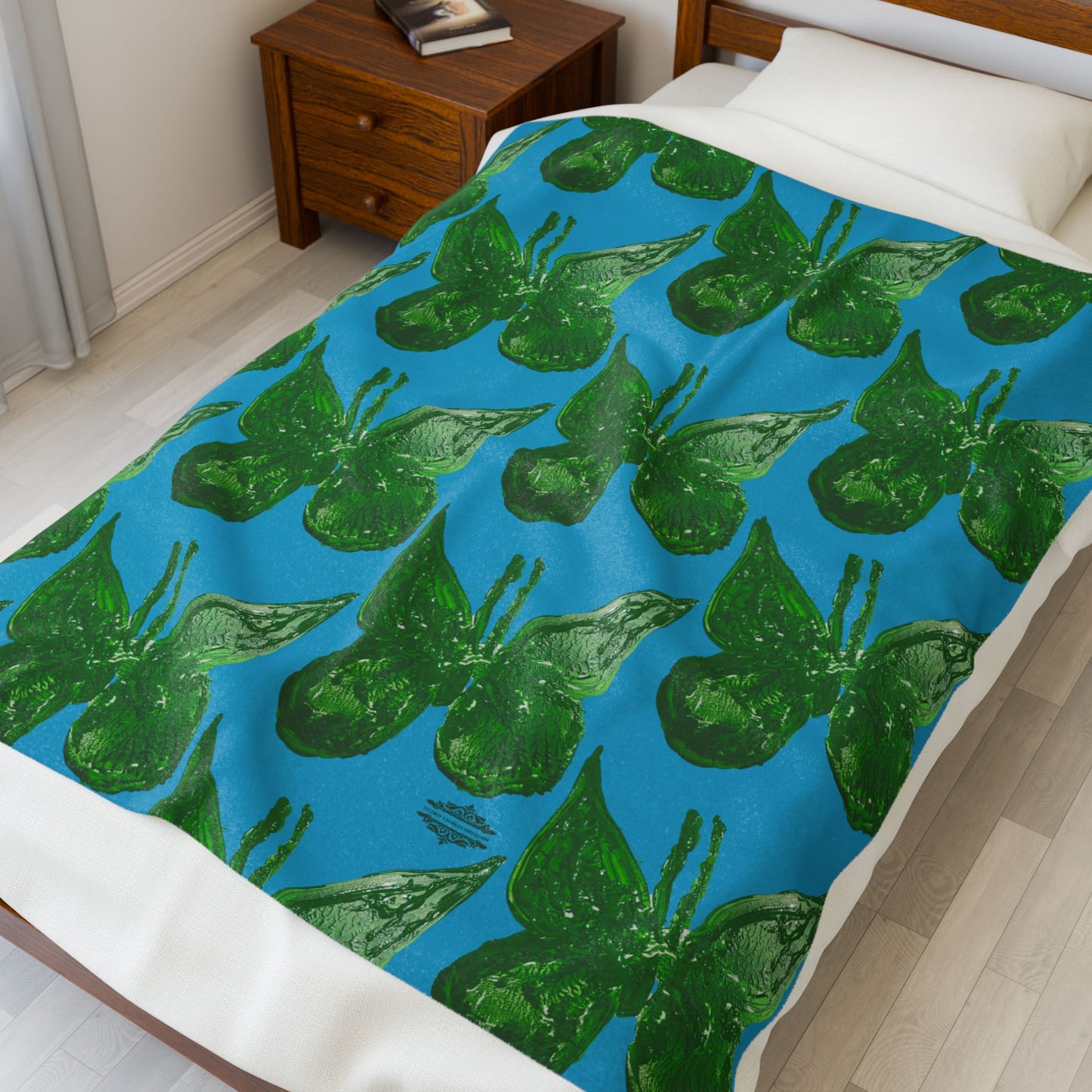 GREEN BUTTERFLIES VELVETEEN PLUSH BLANKET