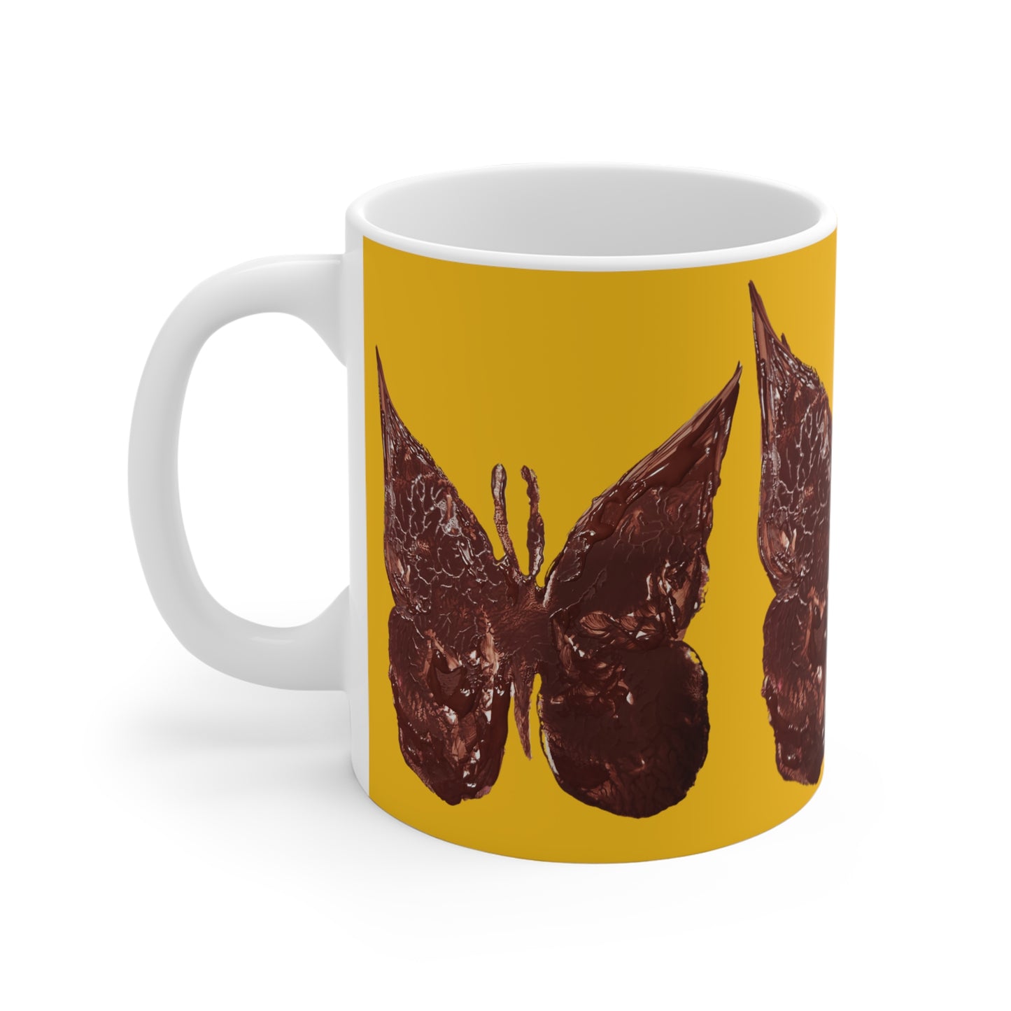 BROWN BUTTERFLY ON YELLOW MUG