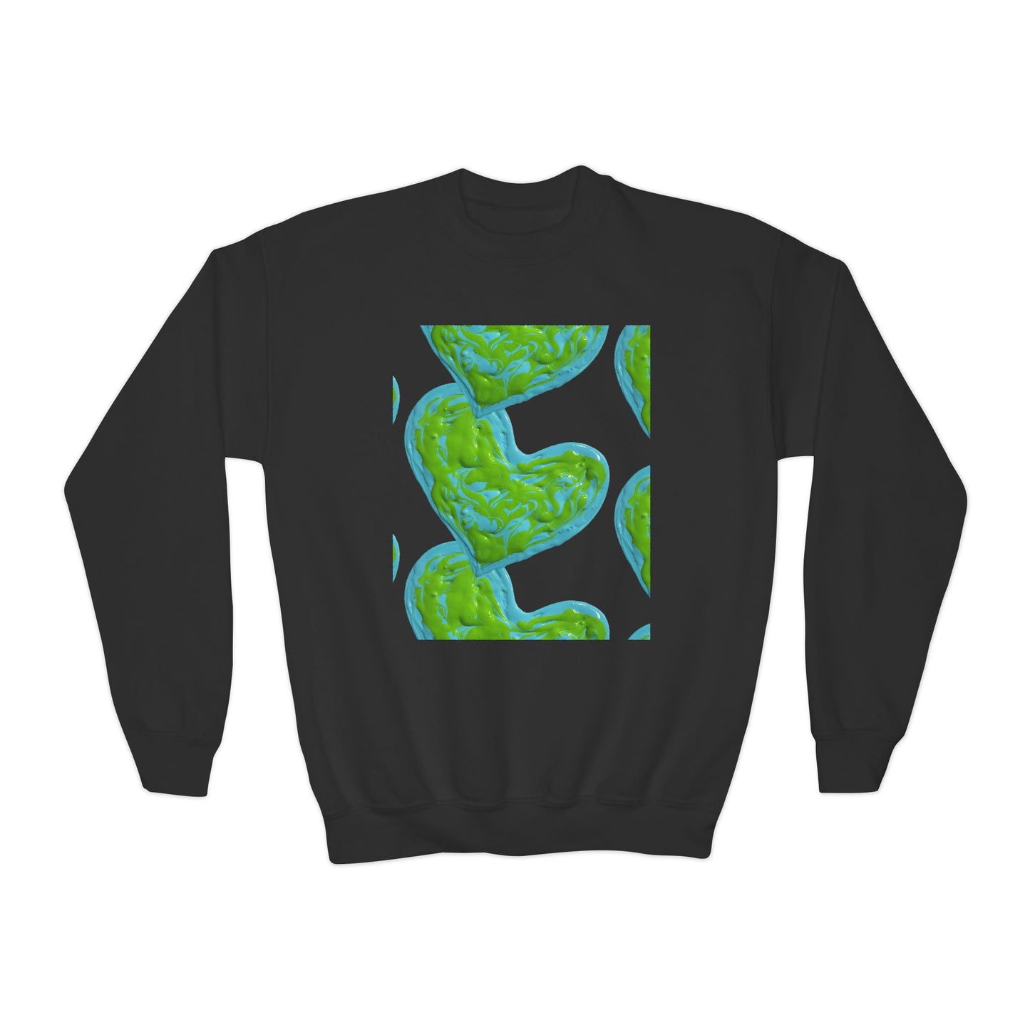 DREAMY BLUE AND GREEN HEARTS SWEATSHIRT