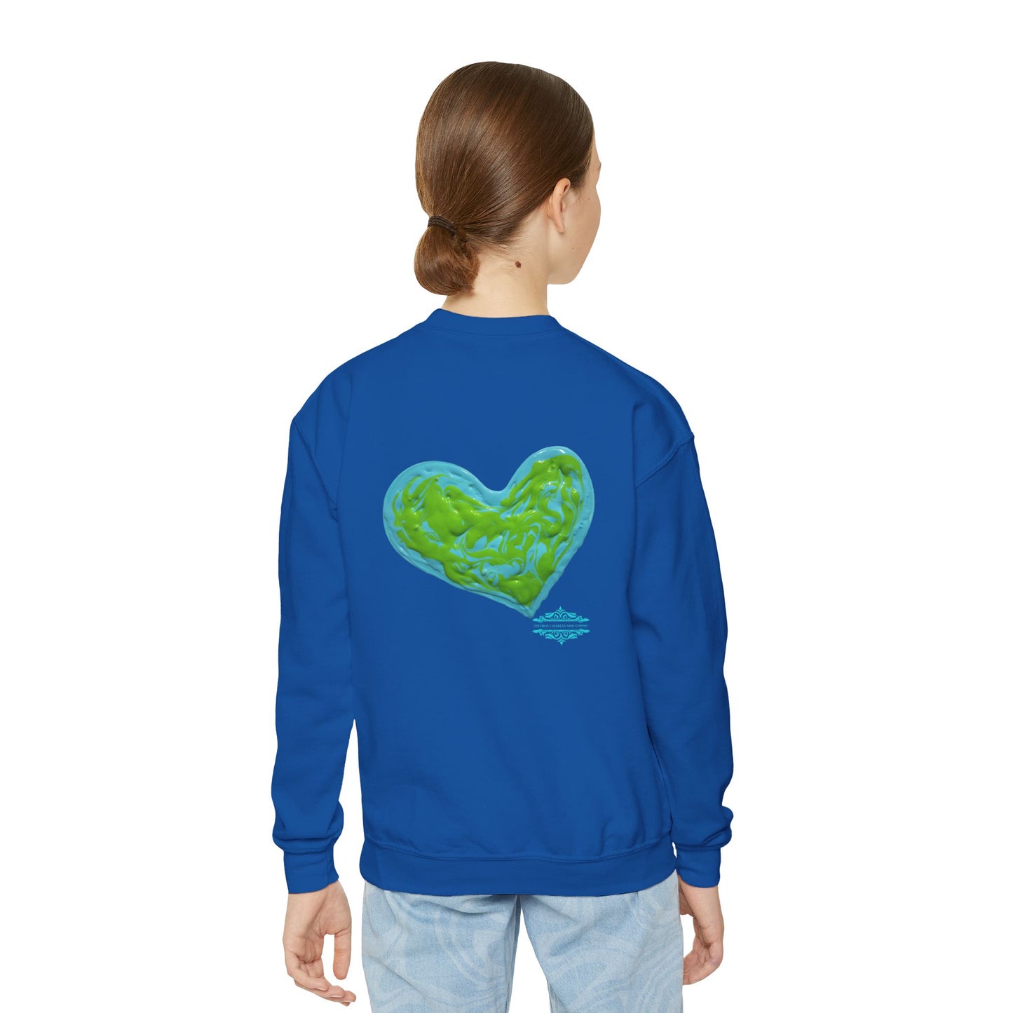DREAMY BLUE AND GREEN HEARTS SWEATSHIRT