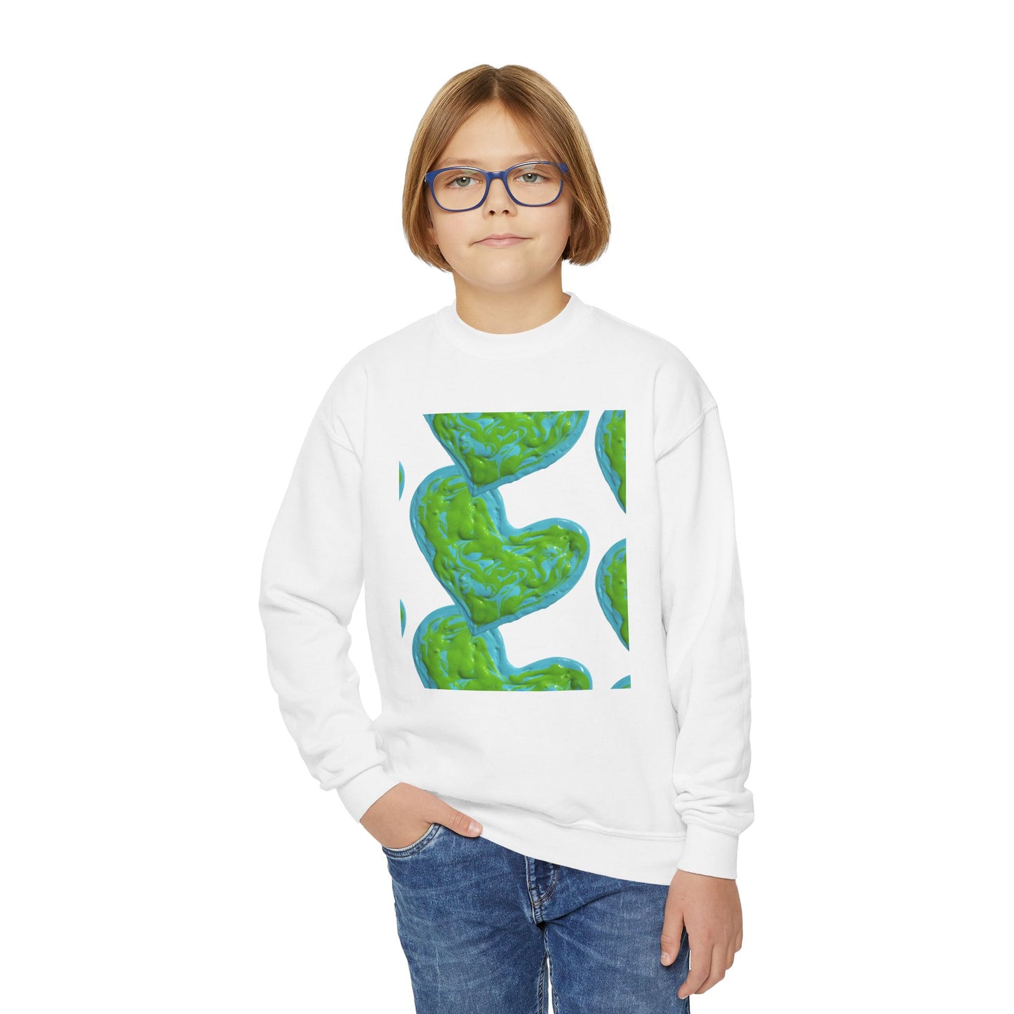 DREAMY BLUE AND GREEN HEARTS SWEATSHIRT