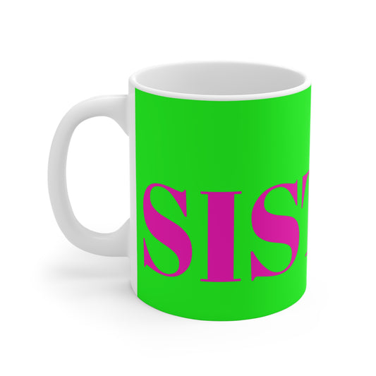 LIME GREEN AND FUSCHIA SISTER MUG