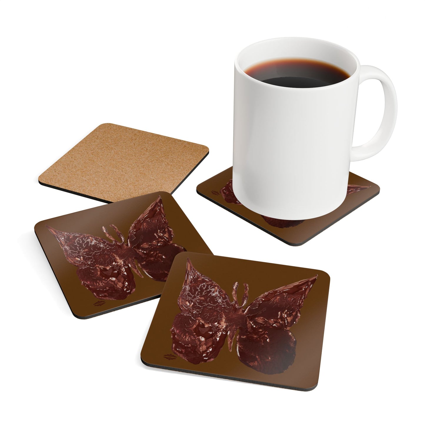 CHOCOLATE BROWN CORKWOOD COASTER SET