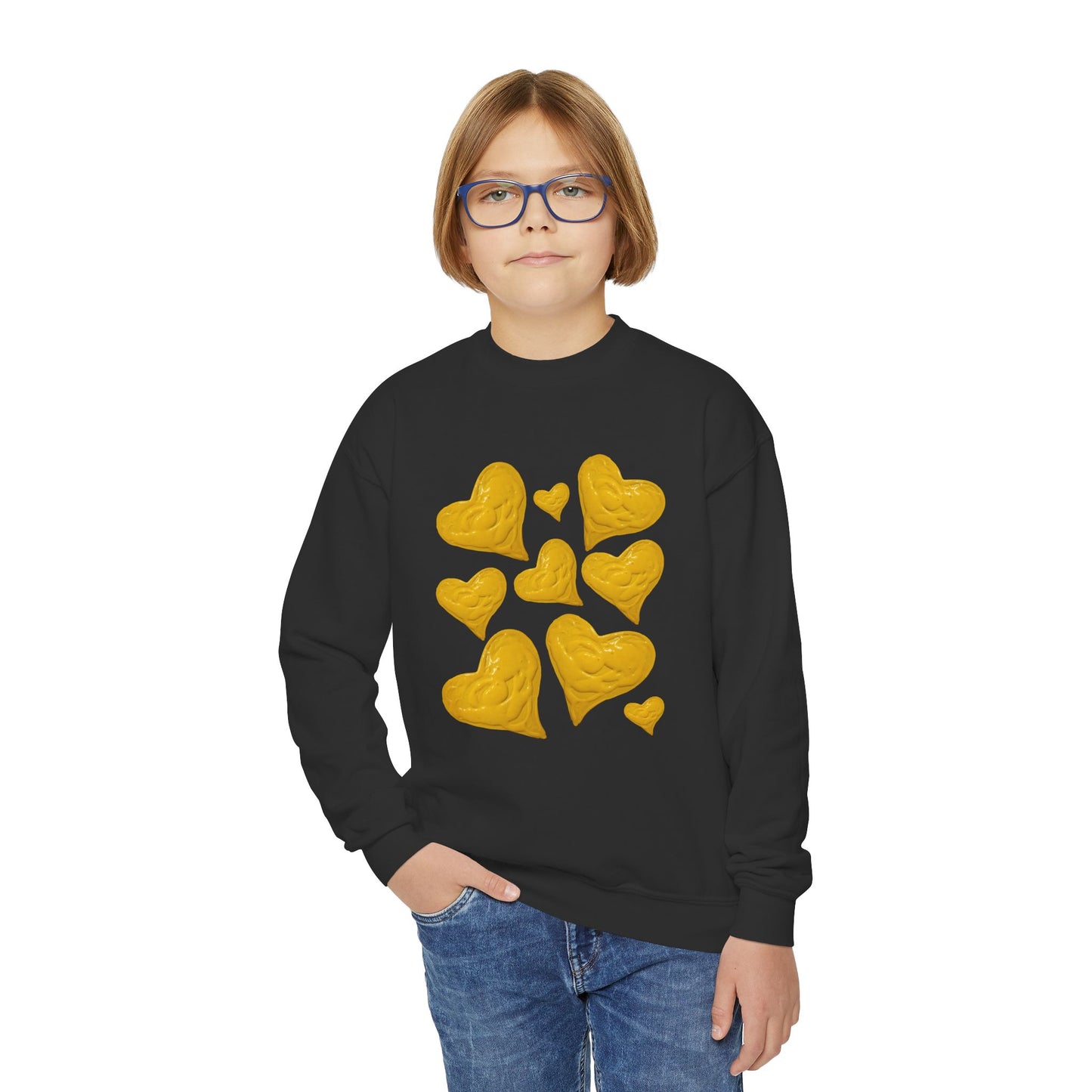 YOUTH SWEATSHIRT WITH FUN YELLOW HEARTS
