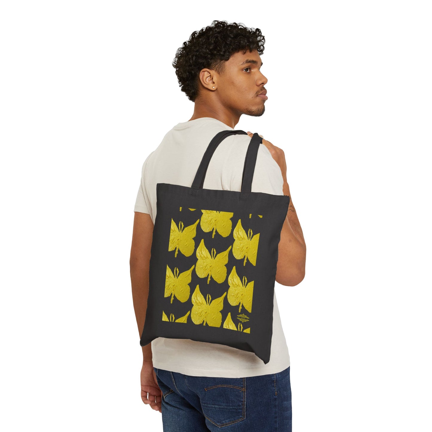 STYLISH BUTTERFLY PRINT COTTON CANVAS TOTE