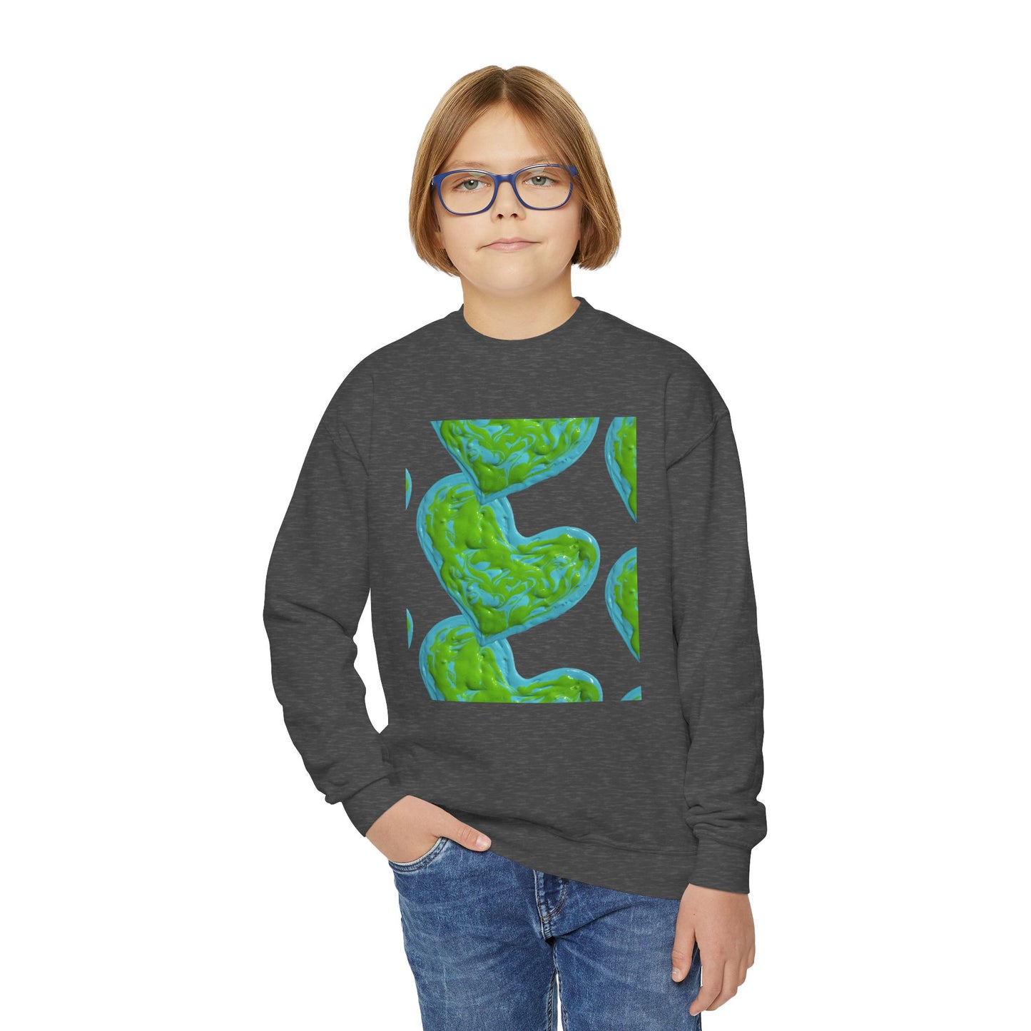 DREAMY BLUE AND GREEN HEARTS SWEATSHIRT