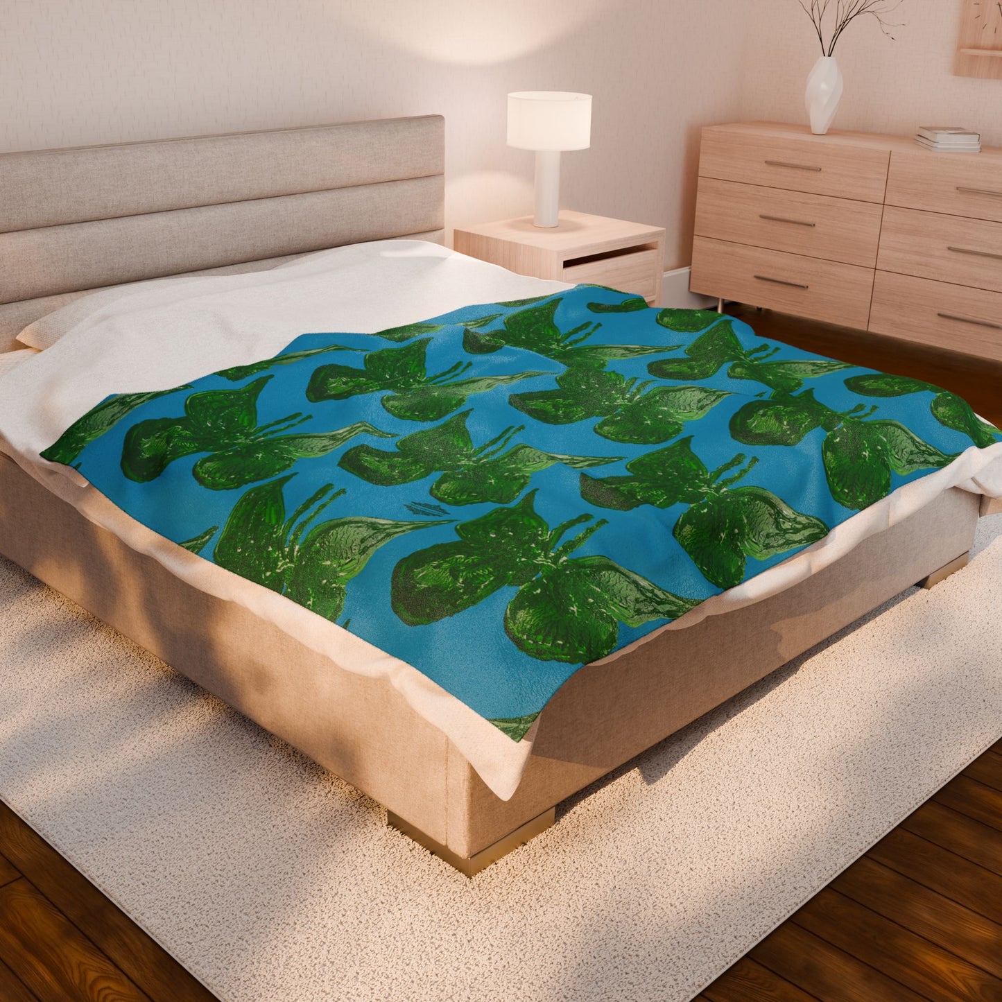 GREEN BUTTERFLIES VELVETEEN PLUSH BLANKET