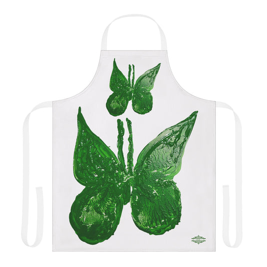 WHITE APRON WITH SPRING GREEN BUTTERFLIES