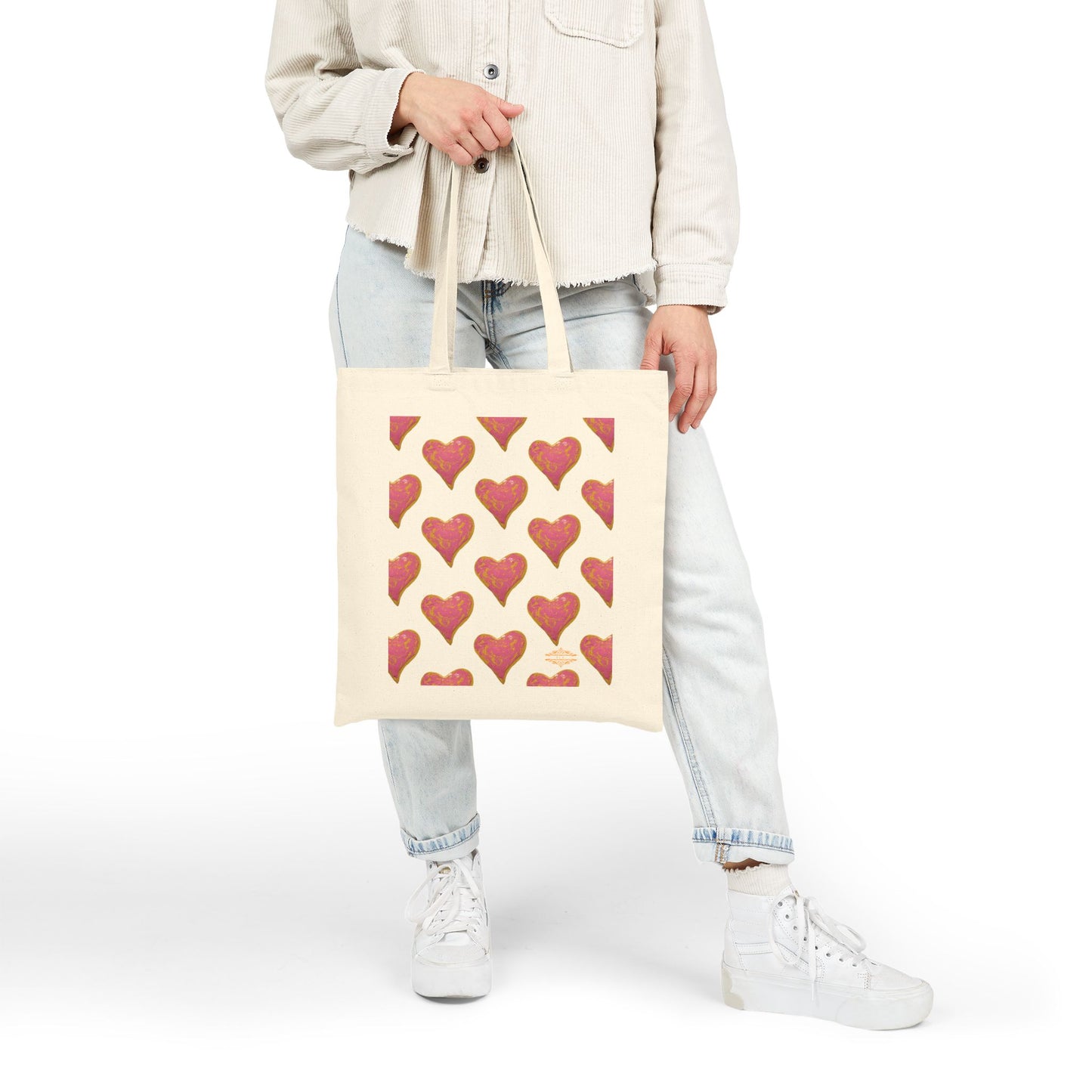SWIRLY HEART PATTERN COTTON CANVAS TOTE BAG