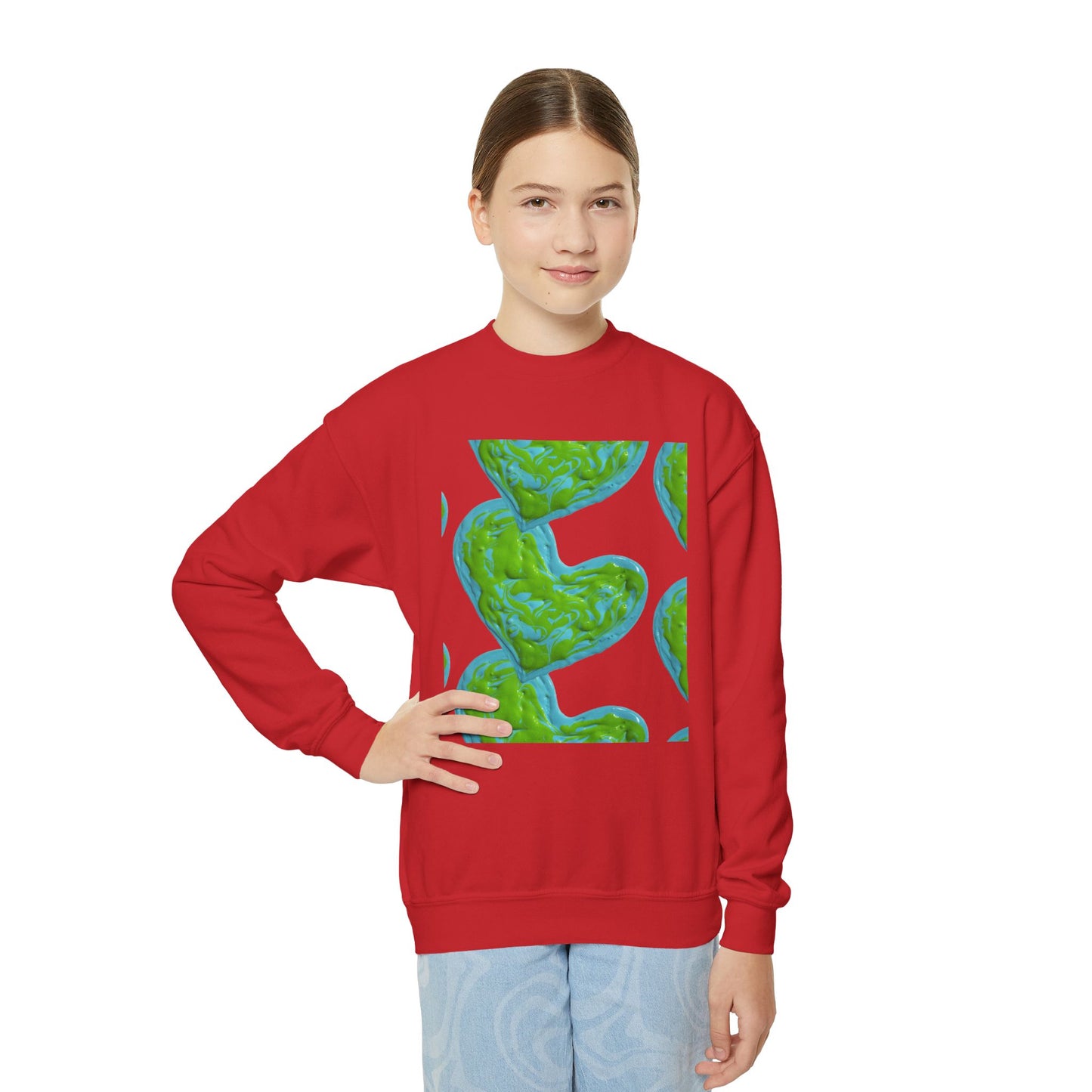 DREAMY BLUE AND GREEN HEARTS SWEATSHIRT