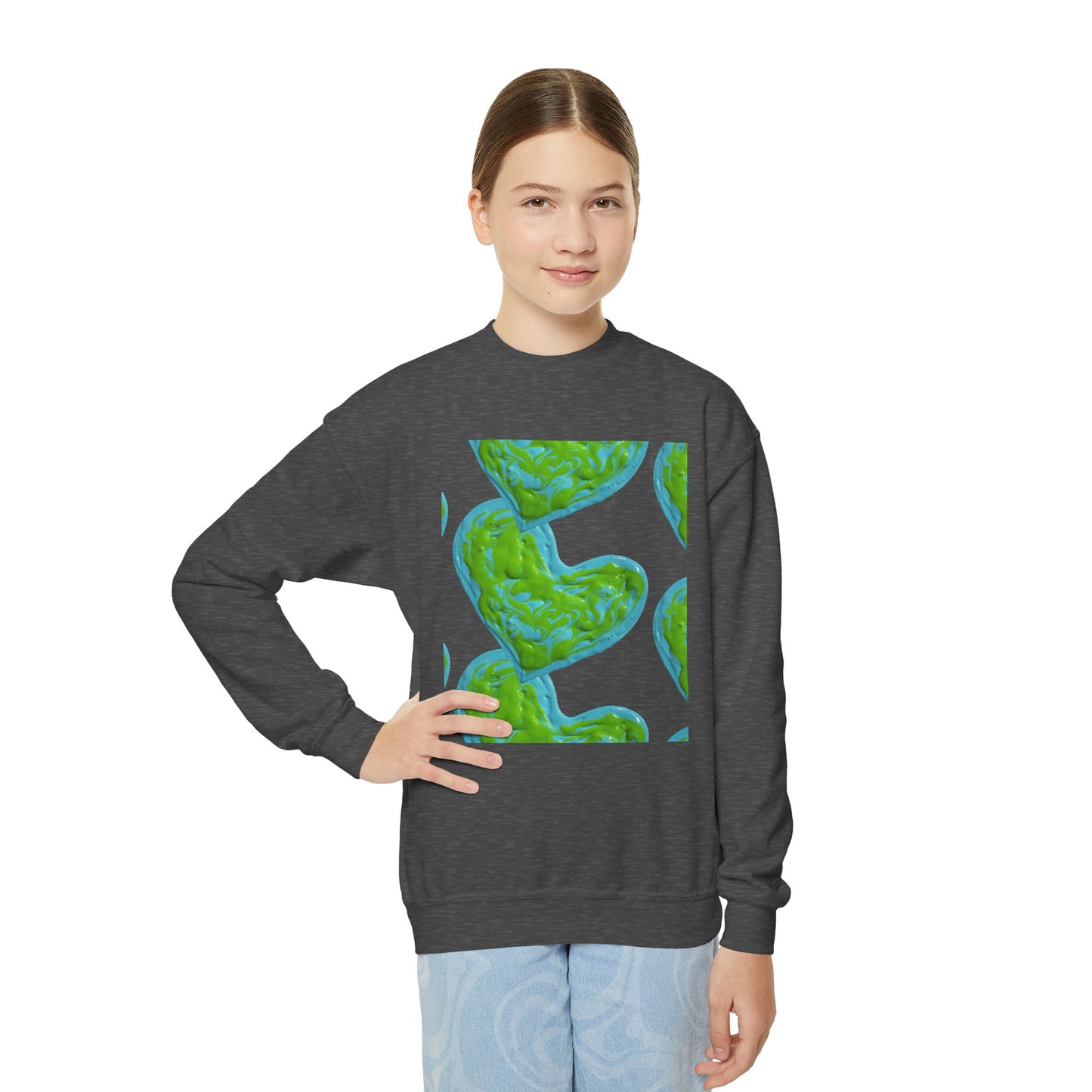 DREAMY BLUE AND GREEN HEARTS SWEATSHIRT