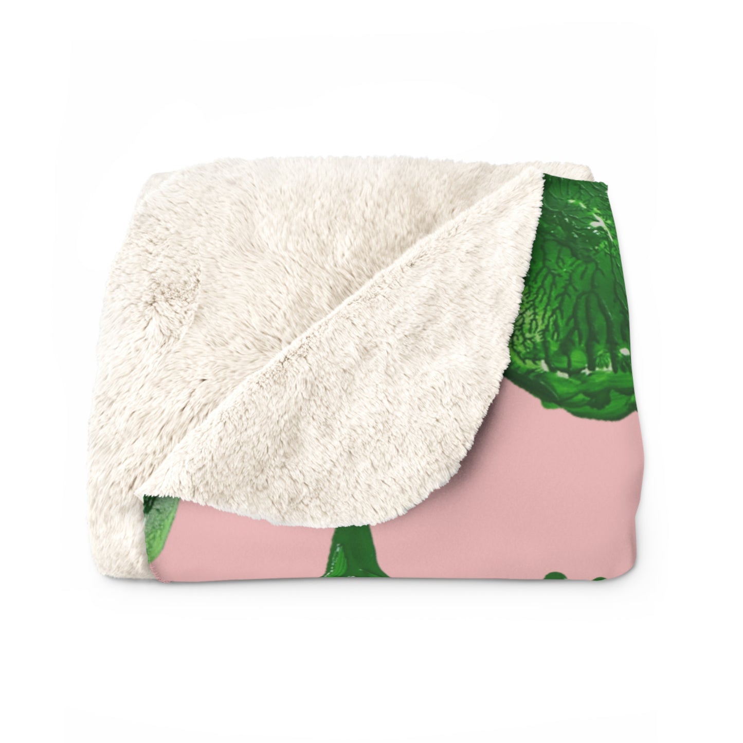 DUSTY PINK WITH GREEN BUTTERFLIES SHERPA FLEECE BLANKET