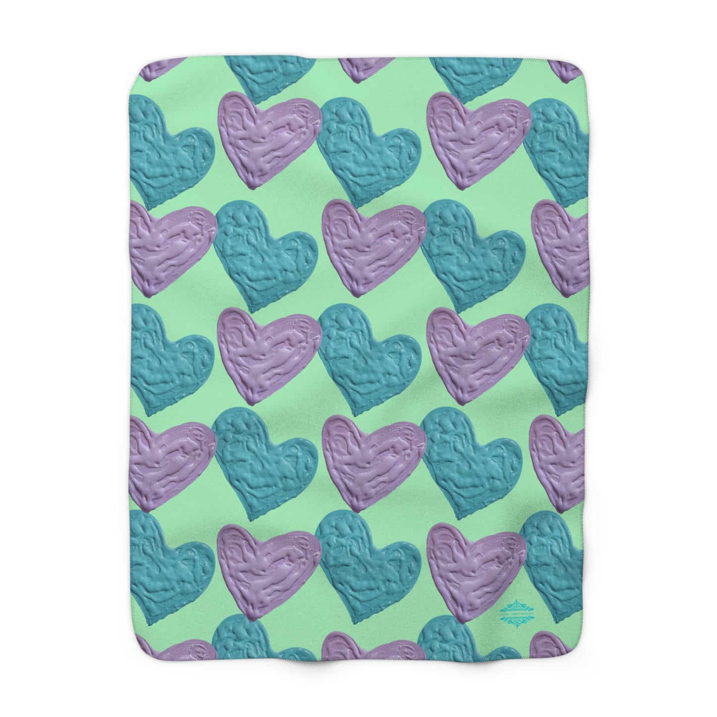 MINT GREEN SHERPA FLEECE PASTEL HEARTS BLANKET
