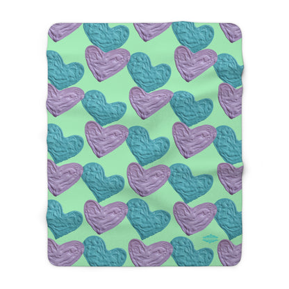 MINT GREEN SHERPA FLEECE PASTEL HEARTS BLANKET