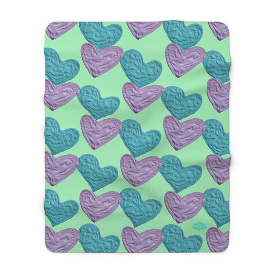 MINT GREEN SHERPA FLEECE PASTEL HEARTS BLANKET