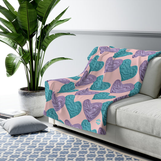 SHERPA FLEECE BLANKET WITH CUSTOM HEART DESIGN