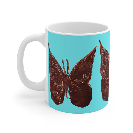 BRIGHT BLUE WITH BROWN BUTTERFLIES MUG