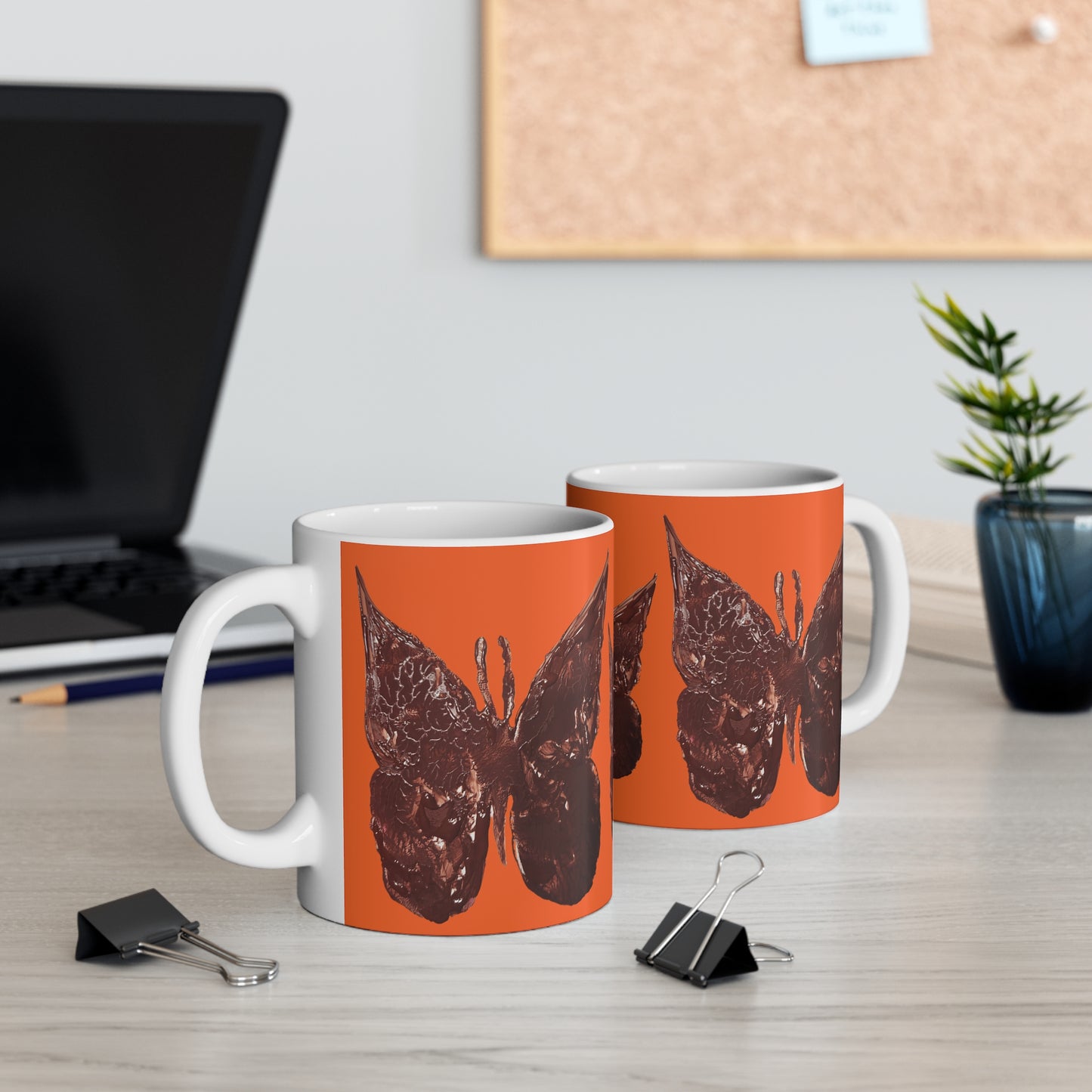 ORANGE MUG WITH BUTTERFLY