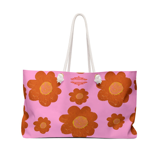 VIBRANT ORANGE FLOWERS WEEKENDER TOTE BAG