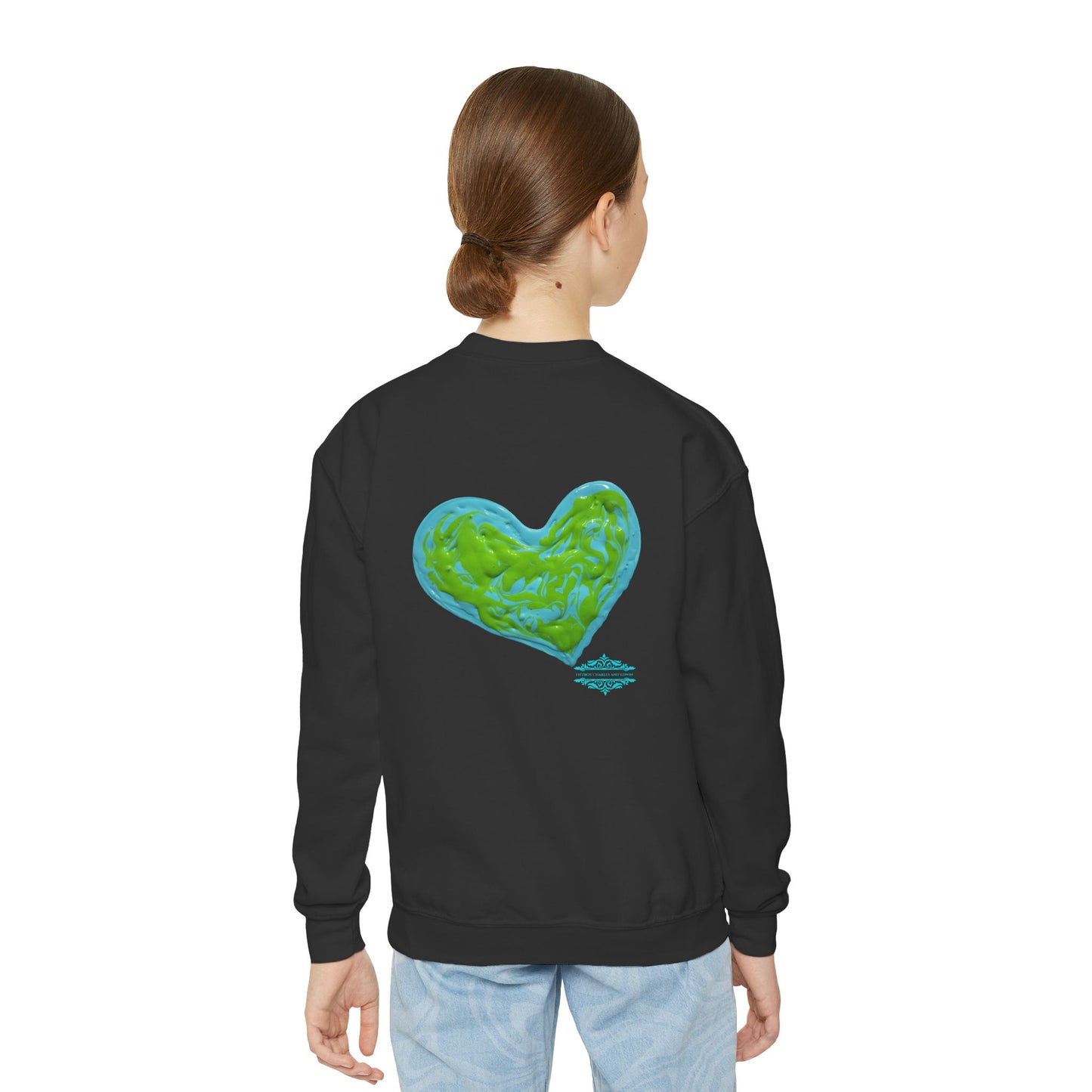 DREAMY BLUE AND GREEN HEARTS SWEATSHIRT