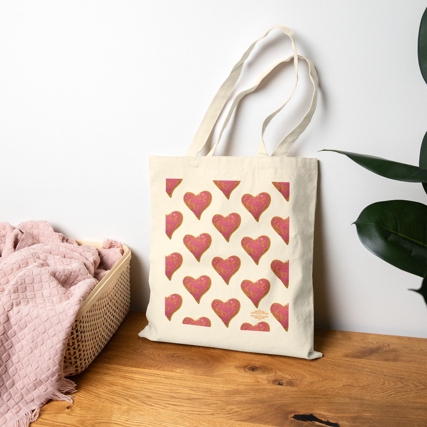SWIRLY HEART PATTERN COTTON CANVAS TOTE BAG