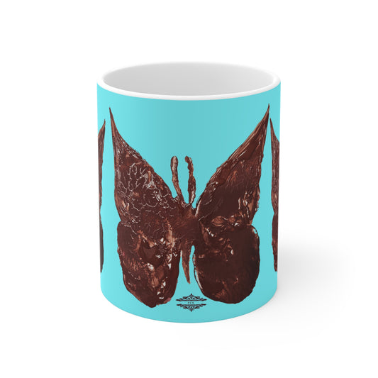 BRIGHT BLUE WITH BROWN BUTTERFLIES MUG