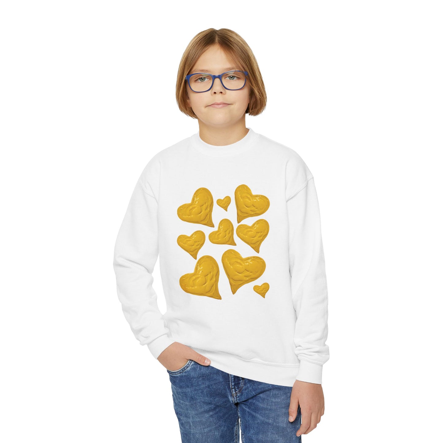 YOUTH SWEATSHIRT WITH FUN YELLOW HEARTS