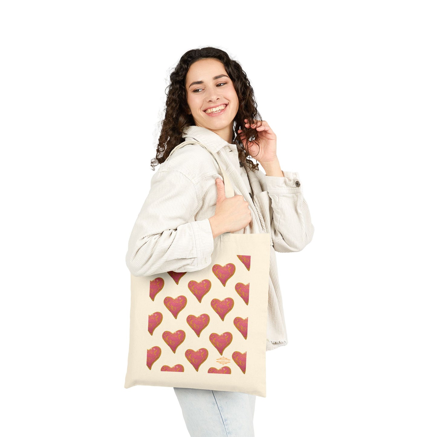 SWIRLY HEART PATTERN COTTON CANVAS TOTE BAG