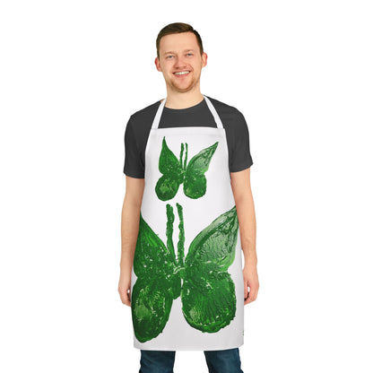WHITE APRON WITH SPRING GREEN BUTTERFLIES