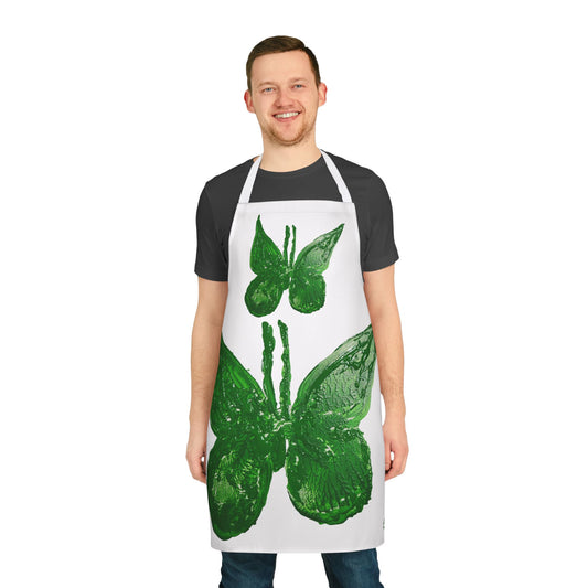 WHITE APRON WITH SPRING GREEN BUTTERFLIES