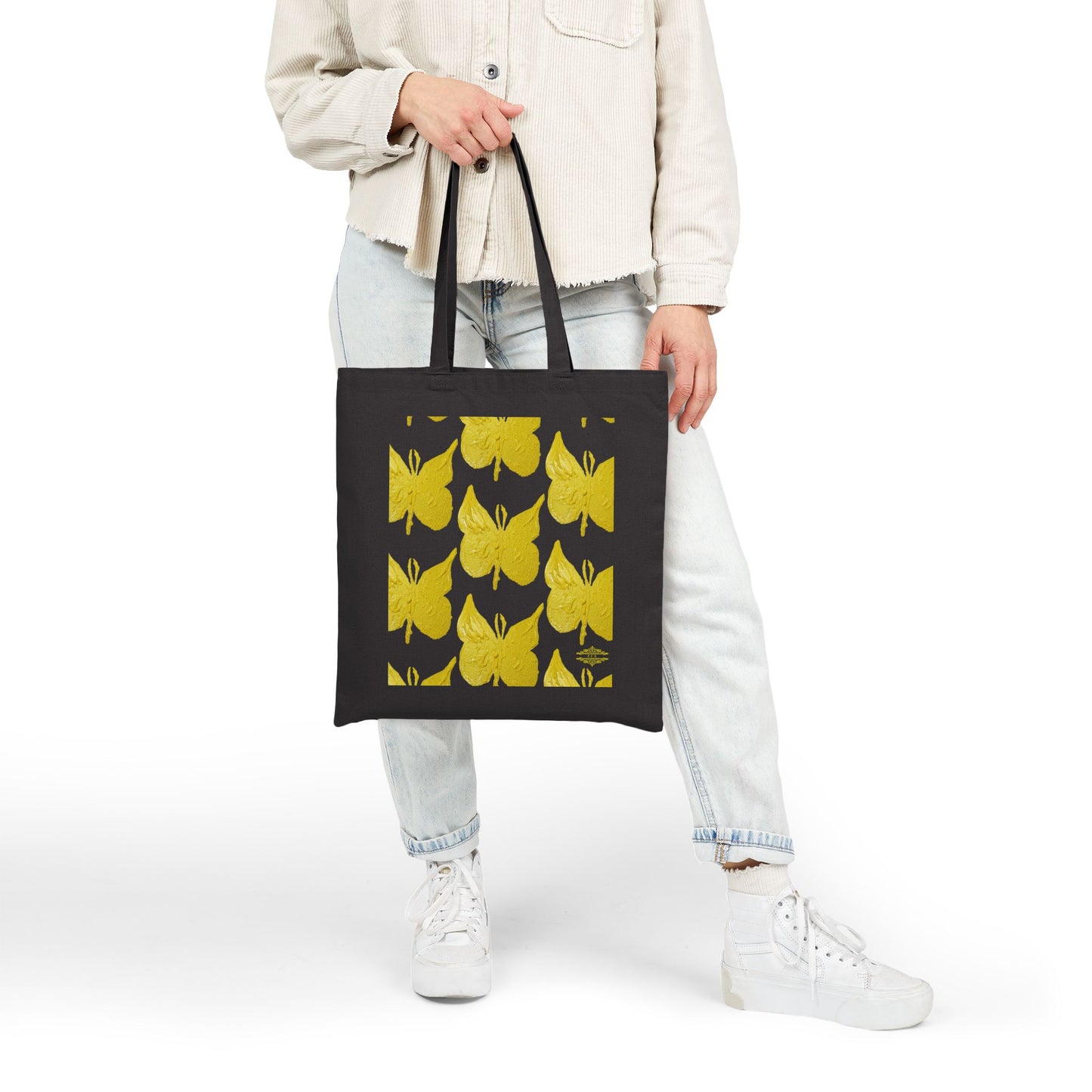 STYLISH BUTTERFLY PRINT COTTON CANVAS TOTE