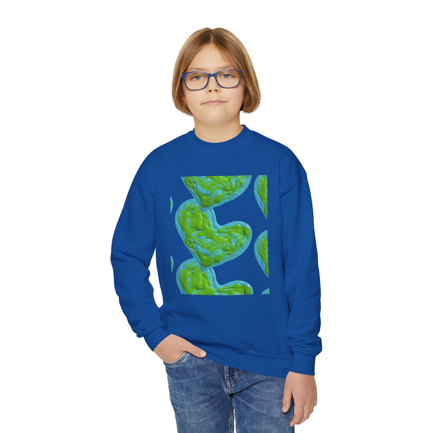 DREAMY BLUE AND GREEN HEARTS SWEATSHIRT