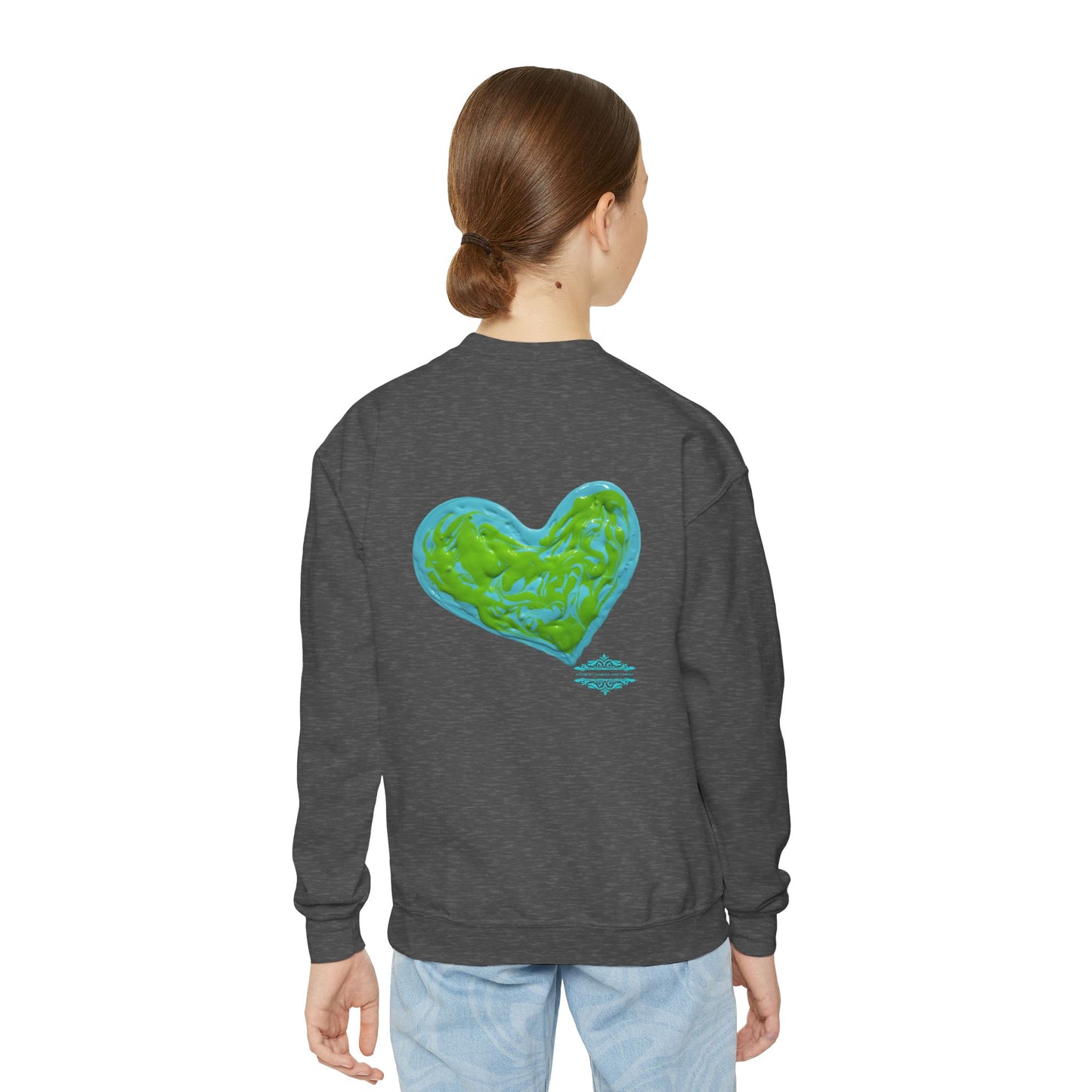 DREAMY BLUE AND GREEN HEARTS SWEATSHIRT