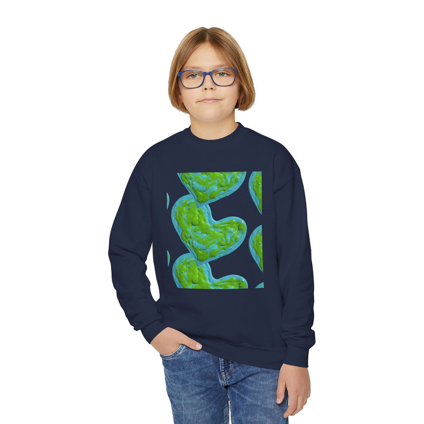 DREAMY BLUE AND GREEN HEARTS SWEATSHIRT