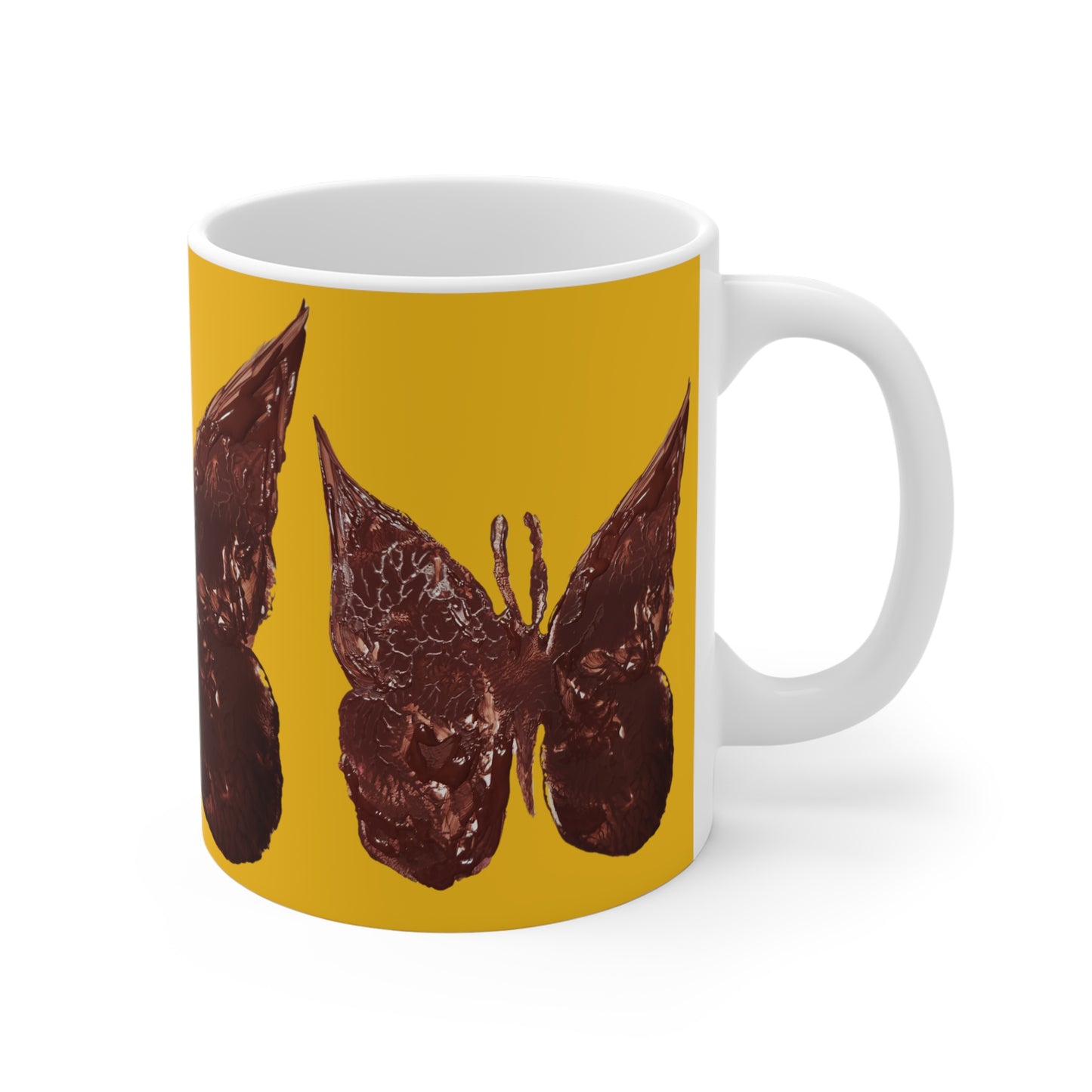 BROWN BUTTERFLY ON YELLOW MUG