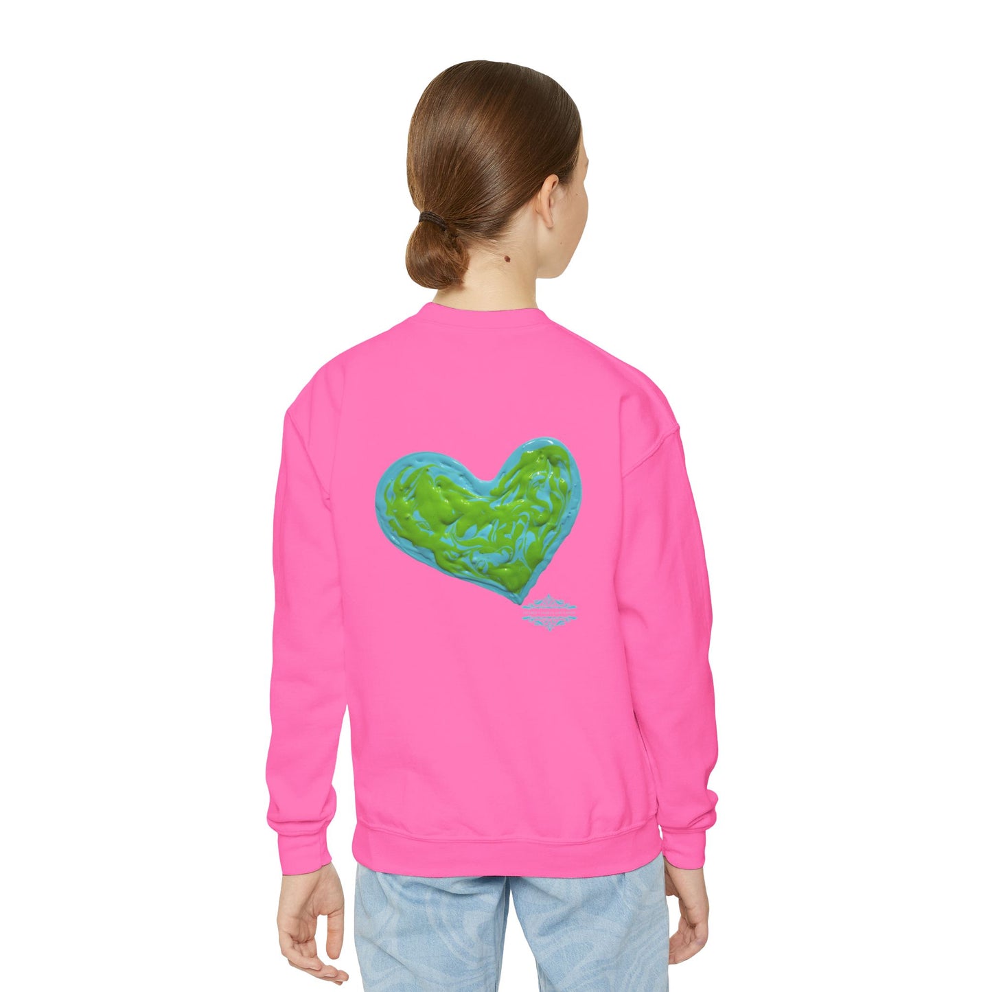 DREAMY BLUE AND GREEN HEARTS SWEATSHIRT