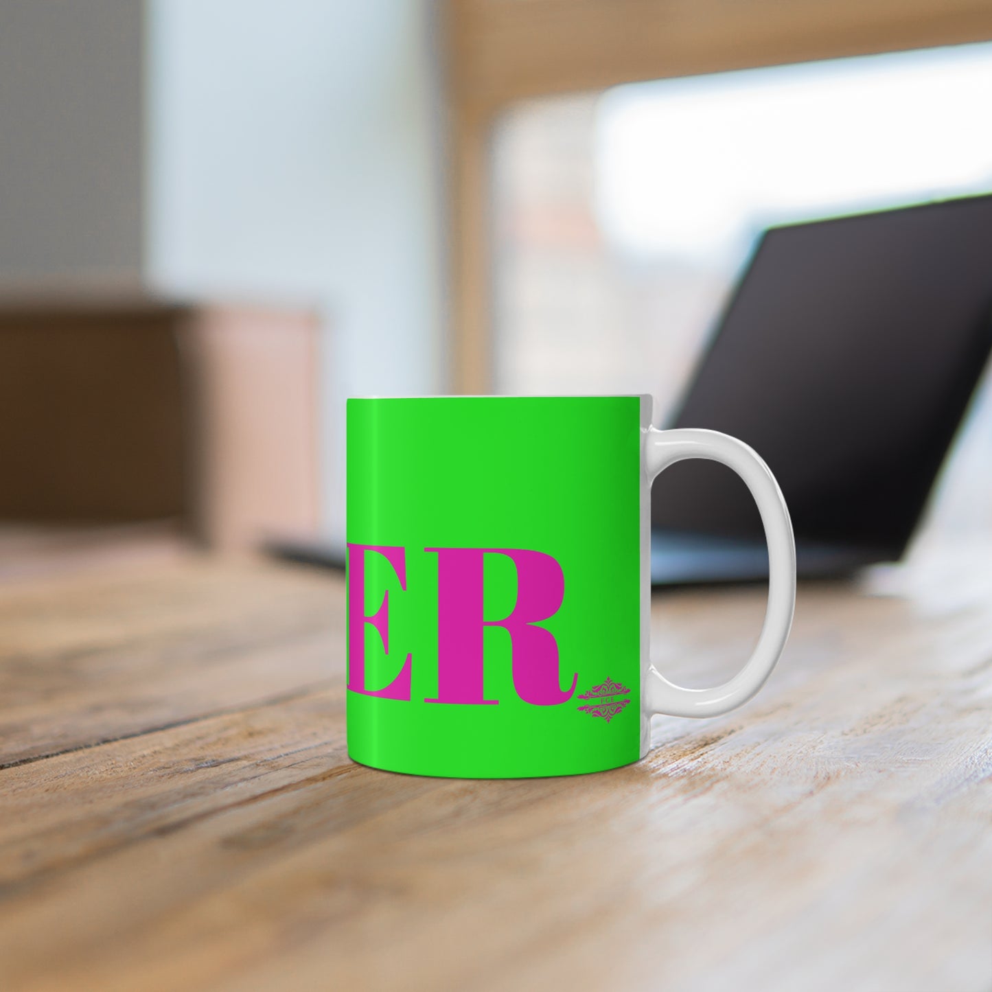 LIME GREEN AND FUSCHIA SISTER MUG
