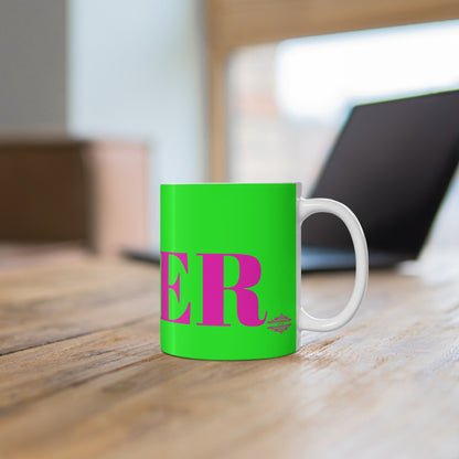 LIME GREEN AND FUSCHIA SISTER MUG