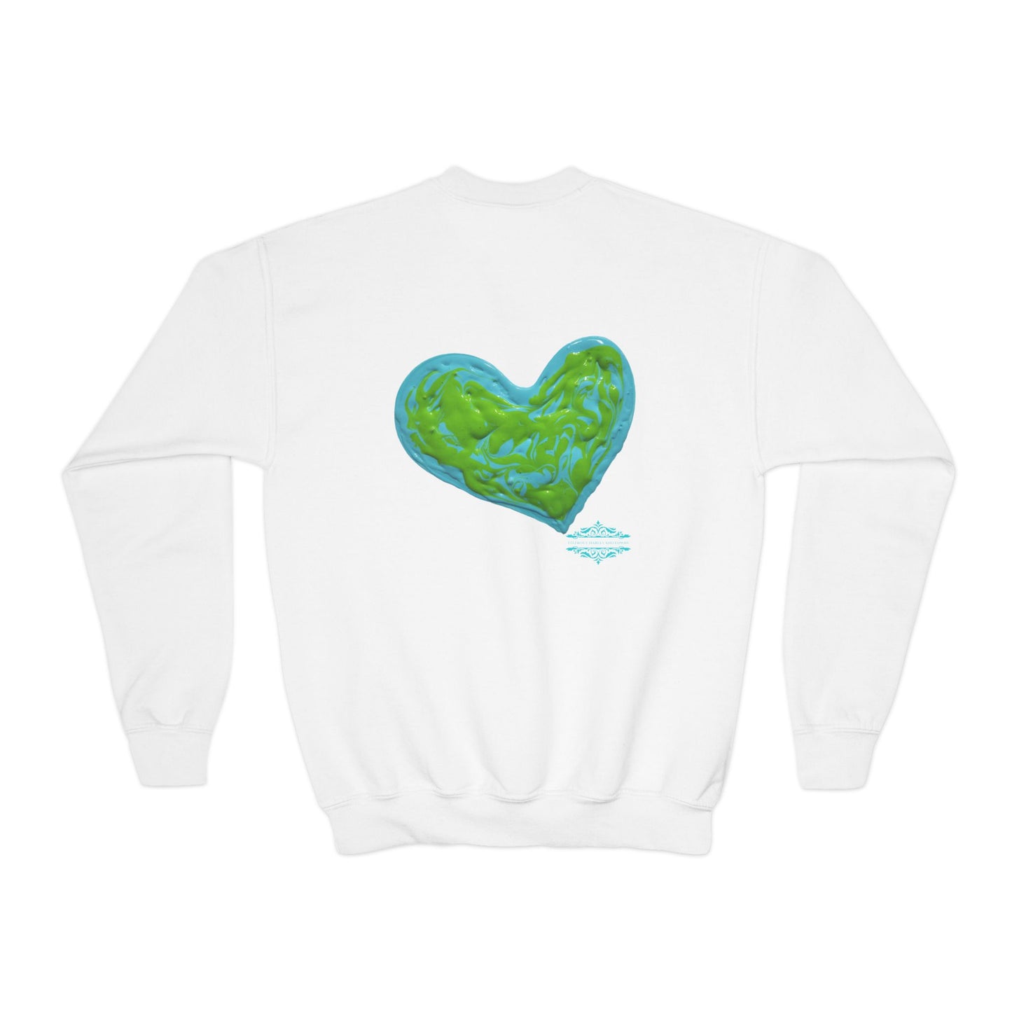 DREAMY BLUE AND GREEN HEARTS SWEATSHIRT