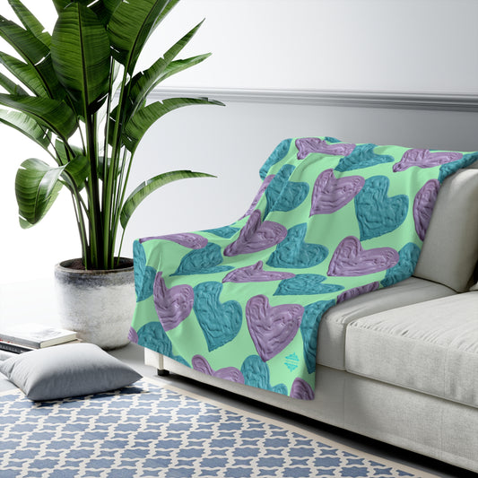 MINT GREEN SHERPA FLEECE PASTEL HEARTS BLANKET